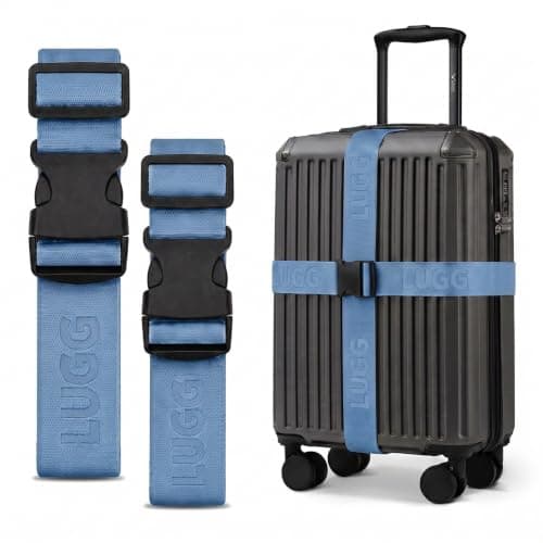 LUGG Luggage Belts for Suitcases 2 Pack – Adjustable Heavy-Duty Strap with Strong POM Buckle, Secure Travel Belt for Suitcase, Briefcase & Travel Bag, Bright Colours for Easy Identification-Slate Blue