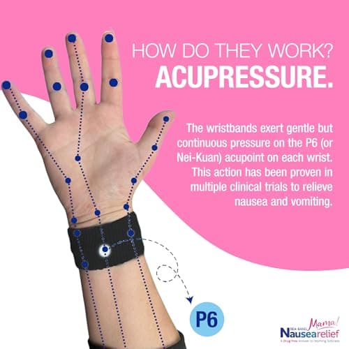 Sea-Band Mama! Motion Sickness, Nausea and Morning Sickness Relief, Ginger Lozenges and Acupressure Wristbands Bundle, (1 x Pack of 24 Ginger Lozenges and 1 x Pair of Adult Black) — view 4