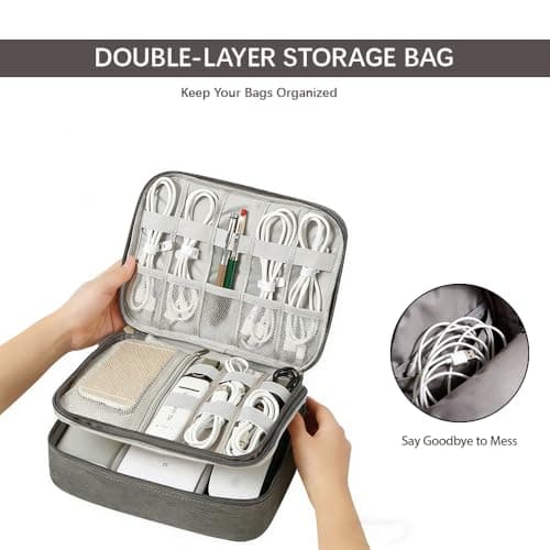 Waterproof Electronic Accessories Bag，for Charging Cables、Power Bank, Grey — view 3