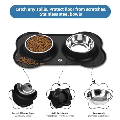 PET'S HUB Pet Feeding Bowl Set, Double Bowls with Silicone Mat Tray for Cats, Puppies, and Small Dogs. (Black, Small) — view 4