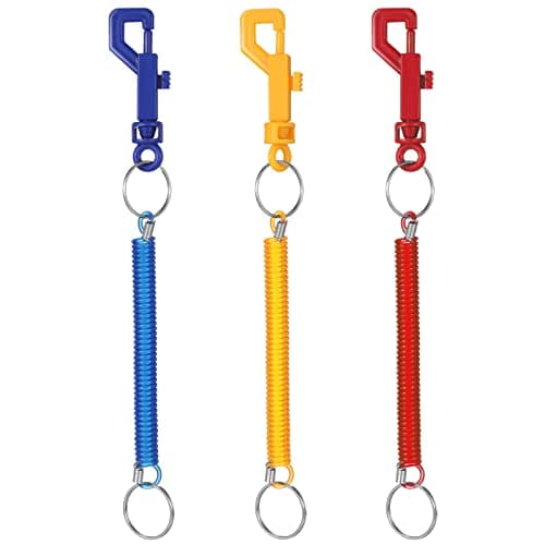 Otuuz 3 Pcs Spiral Plastic Keychain Coil Key Ring, Red, Yellow, Blue