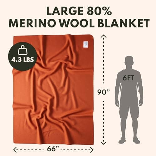 Woolly Mammoth Woolen Company Merino Wool Camping Blanket - 66 x 90 in, Orange - Hiking & Survival Companion & Camping Quilt - Portable & Compact Travel Duvet - Fire Retardant & Outdoor Quilt Blanket — view 2