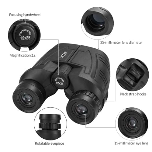 occer 12x25 Compact Binoculars with Low Light Night Vision, Large Eyepiece Waterproof Binocular for Adults & Kids,High Power Easy Focus Binoculars for Bird Watching,Outdoor Hunting,Travel,Sightseeing — view 4