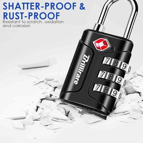 Brillirare 4 Pack TSA Approved Luggage Locks, Combination Travel Padlock, 3-Digit Waterproof Lock, TSA Accepted Outdoor Keyless Resettable Lock for Lockers, Bags, Backpack, Gym, Gate-Black — view 6