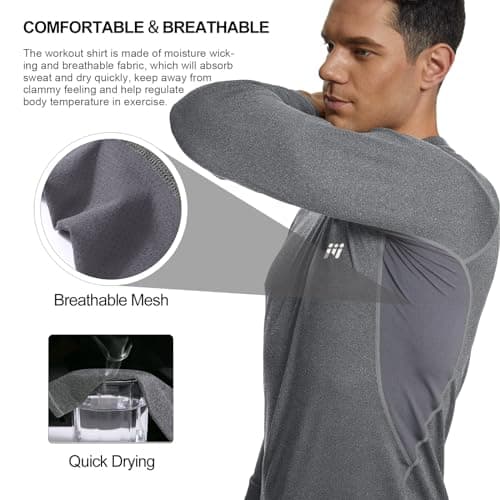 MEETWEE Men's Thermal Underwear Set, Winter Long Sleeve Base Layer Quick Dry Long Johns Compression Suit for Workout Skiing Running Hiking, Grey, L — view 5