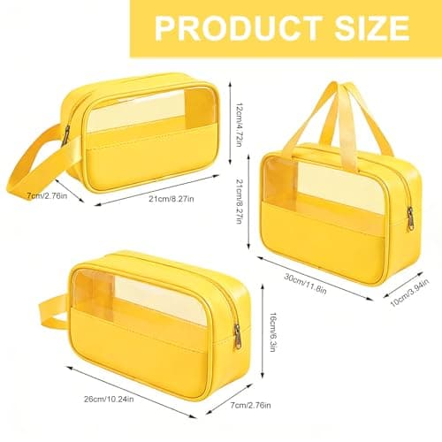 Clear Travel Toiletries Bag, 3Pcs Portable Travel Toiletry Bag(Yellow) — view 2