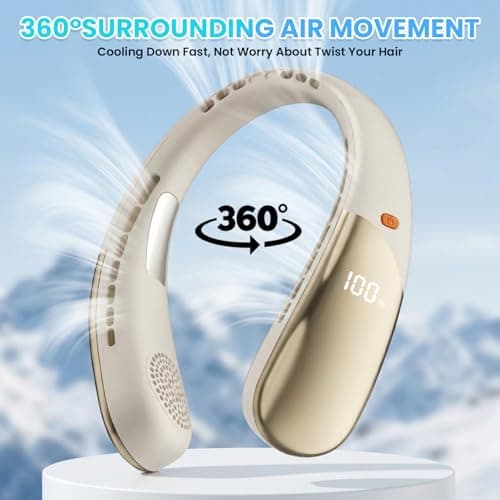 GlauStalos Bladeless Neck Fan with LED Display, USB Rechargeable, 360° Airflow, 6 Speeds, Wearable Personal Fan for Travel Office Outdoor Men Women (Beige) — view 6