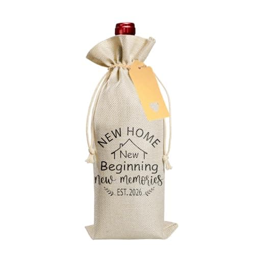 Bliceon New Home Gifts, Linen Drawstring Bottle Bag with Tag and Rope, House Warming Gifts New Home, 2026 Wine Gift Bag for Women Men, Housewarming Gift, Family Accessories