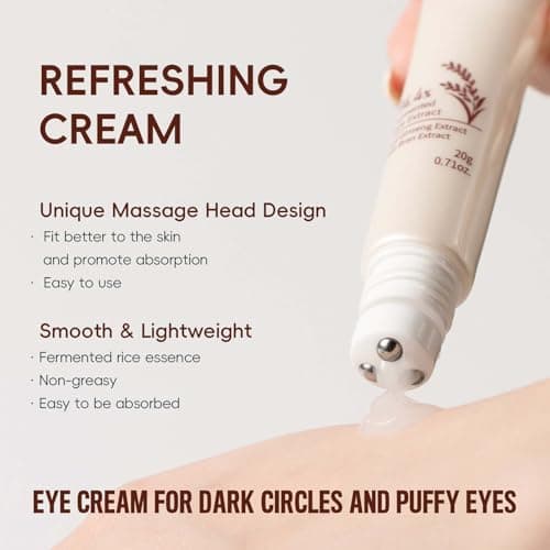 Rice Under Eye Cream & Gel Eye Mask Set – Lightweight Roll-On Rice Eye Cream + Under Eye Gel Patches for Dark Circles, Puffiness & Fine Lines – Gentle Eye Mask Skincare for Sensitive Skin 4Pcs — view 6