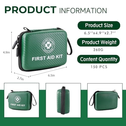 Mini First Aid Kit 150 PCS – Small Waterproof Hard Shell Emergency Kit for Car, Home, Travel, Camping, Hiking, Office & Outdoor (Green) — view 2