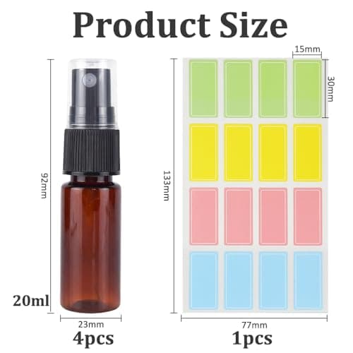 20ml Spray Bottles - 4 Pack Fine Mist Atomiser Empty Spray Bottles, Reusable Plastic Mini Travel Sprayer Bottles Set, Small Refillable Containers for Traveling, Cosmetic, Perfume, Essential oil — view 2