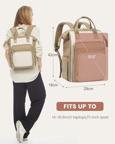 LOVEVOOK Laptop Backpack Womens, 15.6 inch Laptop Rucksack Bag for Women, Large Ladies Backpacks Waterproof School Bags with USB Port, Fashion Daypacks for Work Travel Teacher Nurse, Khaki Beige — view 5