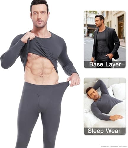 wirarpa Men's Thermal Underwear Set Cotton Long Johns Base Layer Grey M — view 4