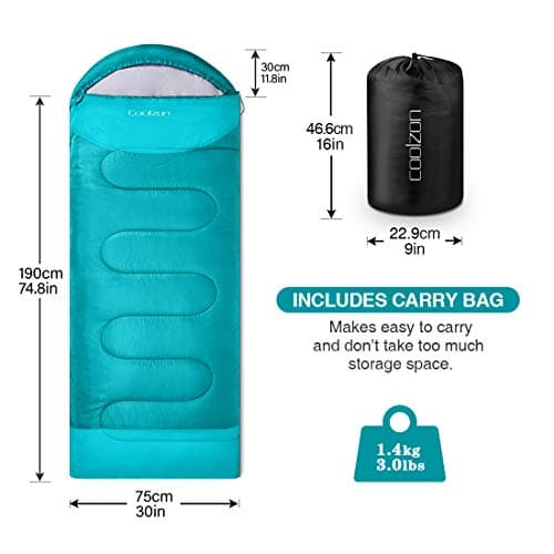 Coolzon Outdoor Sleeping Bag for Camping, for 3-4 Seasons, Adult Blanket, Small Packed Size, Ultralight Carry Bag, Soft, Thick and Warm, for Outdoor Camping, Travel, Hiking, Blue — view 2