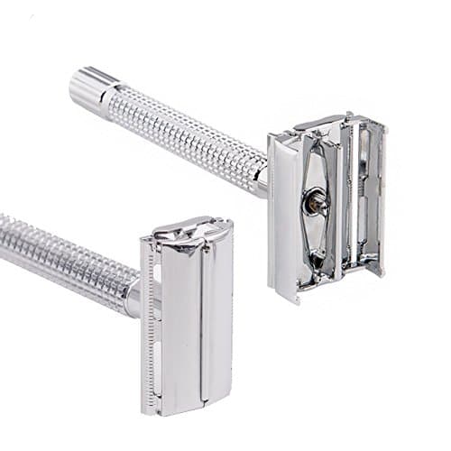 Safety Razor/Shaver/Shaving Tool/Butterfly Men's Razor Kit, Chrome Long Handle Butterfly Open Double Edge Safety Razor Men's Shaver (1 Razor Excluding blades, 1 Stand and 1pc Genuine Leather Case) — view 2