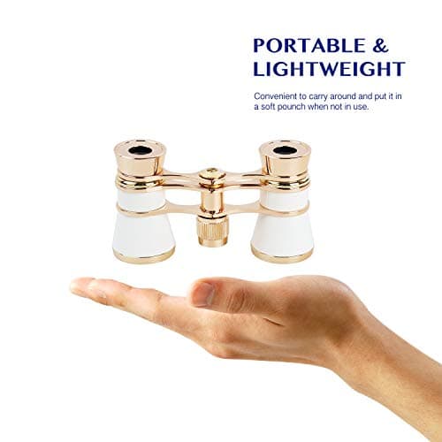 Aomekie Theatre Opera Glasses Binoculars 3X25 with Chain for Concerts Horse Racing Classical (White) — view 2