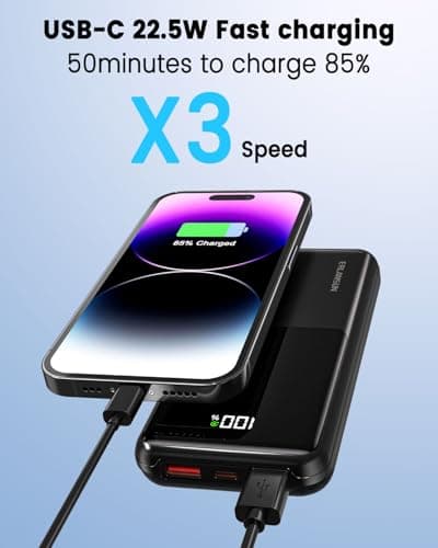 Power Bank Fast Charging 20000mAh 22.5W Portable Charger with Built-in Cables USB-C PD3.0 QC4.0 Powerbank Battery Pack with LCD Display for iPhone 17 16 15 14 13 Android and more — view 3