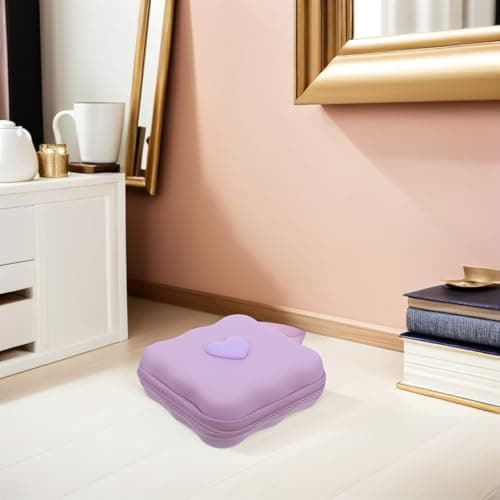 Warmhm Portable Female Pads Organizer Eva Heart Shaped Period Purse with Quick Access Opening Stylish Lavender Travel Pad Holder for Women and Teen at Home or Travel — view 5