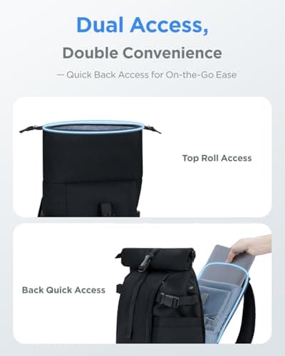 ECOHUB Women's Laptop Backpack, Rolltop Classic Black Rucksack — view 5