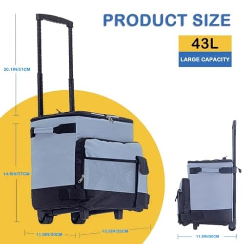 Ccarzzi Collapsible Cooler Bag on Wheels 43L Portable Large Cool Box Picnic Bag with Handle, Waterproof Oxford Cloth, for Camping, Fishing, BBQ — view 4