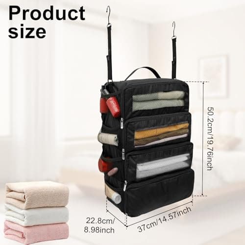 600D Oxford Cloth Hanging Travel Organizer 37x22.8x50cm Waterproof Tear Resistant Suitcase Organiser Bags Luggage Packing Cubes for Wardrobe Storage Business Trip Camping Adventure Vacation(black) — view 2