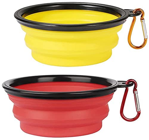 Collapsible Dog Bowl,Collapsible Dog Water Bowls for Cats Dogs, Portable Pet Feeding Watering Dish,Portable Dog Water Food Bowl with Carabiner (Small(350ML), Red+yellow)