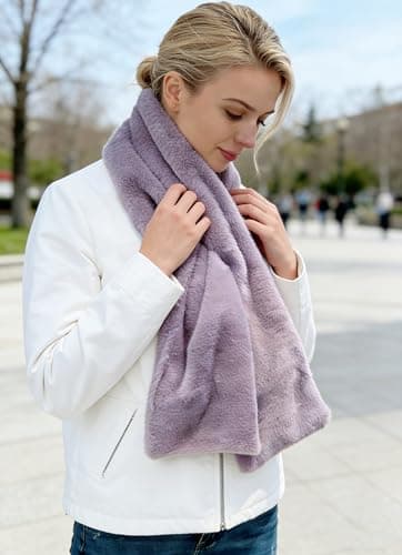 Lina & Lily Women's Winter Pull-Through Faux Fur Scarf with Hidden Zipper Pocket (Lavender) — view 5