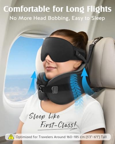 Umisleep Travel Pillow, Head Support & Sleep Mask for Long Flights, Black — view 2