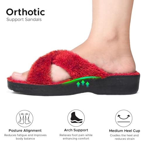 AEROTHOTIC Open Toe Slippers for Women Outdoor Arch Support Sandals Planter Fasciitis Relief Comfortable Soft Footbed & Stylish Straps with Non-Slip Sole Travel Fashion Slides Footwear, Lola Maroon, 3 — view 6