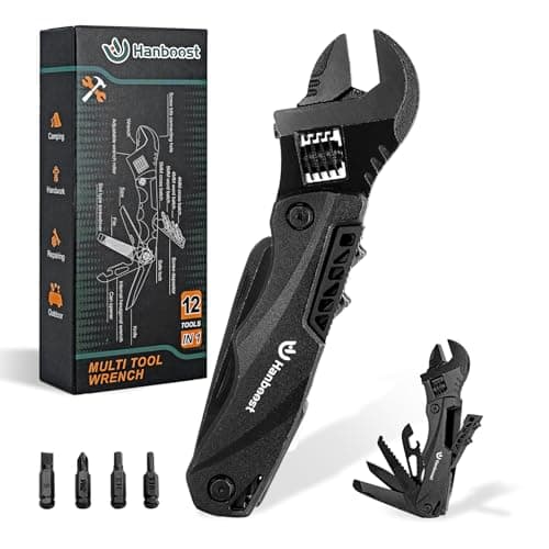 Hanboost Multitool Wrench Wide Jaw Opening Cmaping Gear, Gift for Him and Her, 12 in 1 Multi Purpose Pocket Size EDC Gadget With Screwdriver Cutting Saw Bottle Opener for Maintenance, Camping and DIY