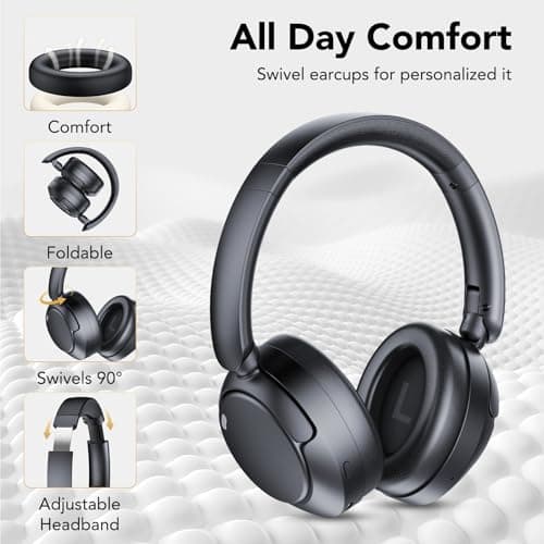 TIMU Active Noise Cancelling Headphones,100H Playtime,Wireless Over Ear Bluetooth Headphones with Deep Bass,Transparency Mode,Clear Calls,Foldable Lightweight for Home/Travel/Commute/Office,Black — view 6