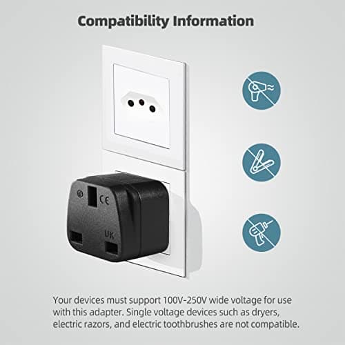 LUKELI 4 Pack UK to BRAZIL Plug Adapter Travel Plug to Brazil UK to Brazilian 3 pin plug Converter Power Adapter for BRAZIL and PARTS of South Africa (Black 4 Pack) — view 6