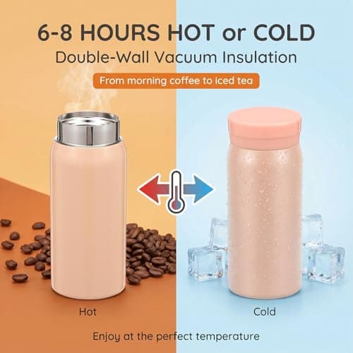 200ml Small Water Bottle, Stainless Steel Small Flask for Hot & Cold Drinks, Vacuum Insulated Portable Travel Coffee Cup Mini Pocket Flask for Home, Office, Gym, Travel, Adult and Kid(Pink) — view 5