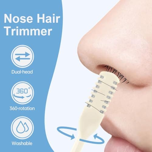 Nasal Hair Cutter, 10PCS 2 in 1 Double Sided Nose Hair Knife with Silicone Cleaning Brush for Women Men, 360° Rotating Manual Nose Hairs Trimmer, Portable Hair Remover for Home, Travel, Cruise (10) — view 3