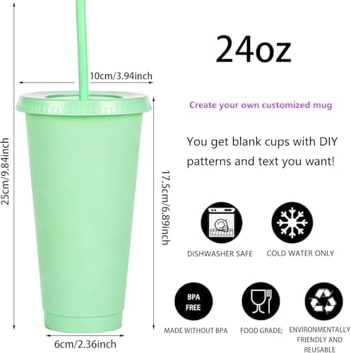 Yisituo 24 oz Reusable Plastic Cups, 10 Pack Cold Cups with Lid and Straw, Tumblers Travel Mugs for Adults and Madam Party and Beach, Pool Gatherings (10, Light Green) — view 2
