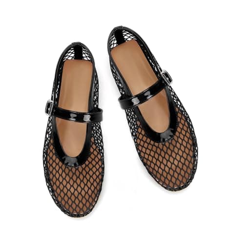 HiGropcore Mesh Ballet Flats Women, 2024 New Strappy Fishnet Buckle Flats, Sexy Mary Jane Ballerina Shoes Comfortable Dress Shoes Slip-on Loafers — view 4