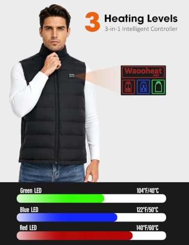 Heated Gilet for Men Lightweight Men's Heated Vest 3 Heat Level & 15 Heating Zones Electric Jacket Coat Heated Body Warmer for Winter Camping Skiing Hunting Outdoor (Battery Pack Not Included) — view 3