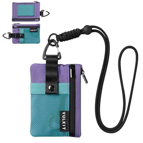 VULKIT Minimalist Small Wallet with ID Window, RFID Blocking Card Holder Water Resistant Zip ID Card Case with Lanyard Keychain for Cards,Cash,Key, Coin