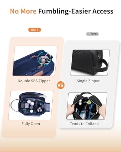 ECOHUB Wash Bag for Men, Water-Resistant Travel Toiletry Bag with Wet Pocket, Recycled Dopp Kit Shaving Bag Fit Full Size Toiletries, Wide-Open Dual Zipper Cosmetic Makeup Organizer Bag, Dark Blue — view 4