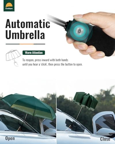 Chakipee Umbrella Windproof Strong Compact Travel Green Pocket Automatic Reflective Safety Strip Folding Outdoor for Rain Inverted Umbrellas for Men and Women 8 Ribs Double Canopy Portable — view 3