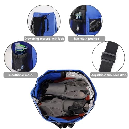 WANDF Swim Bag Mesh Drawstring Backpack with Wet Pocket Beach Backpack for Swimming, Gym, and Workout Gear(XL-Navy Blue) — view 5