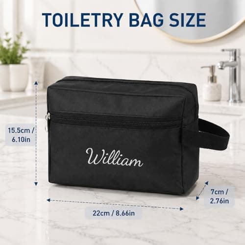 Personalised Toiletry Bag, Water Resistant Wash Bag, Black-M — view 3