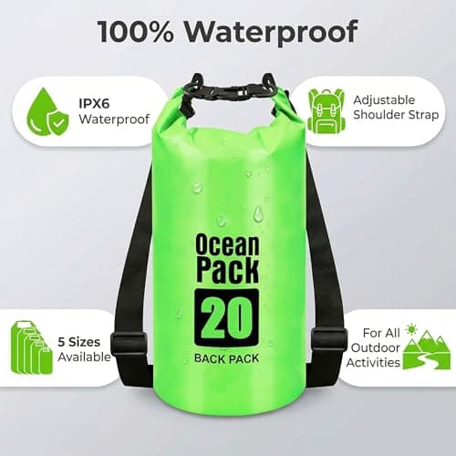 RONGZUBAT 2L Waterproof Dry Bag, Small Roll Top Dry Sack for Phone, Keys and Essentials, Lightweight Waterproof Bag for Kayaking, Paddle Boarding, Beach, Swimming, Camping and Travel - Green — view 6