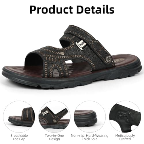 Aomig Mens Leather Sandals Non-Slip Beach Sandals Open Toe Open Toe Clogs Summer Shoes MensSliders Slides Holiday Slippers Flat Adjustable Strap Outdoor Sandals MensSliders Slides Shoes(Black-9 UK) — view 3