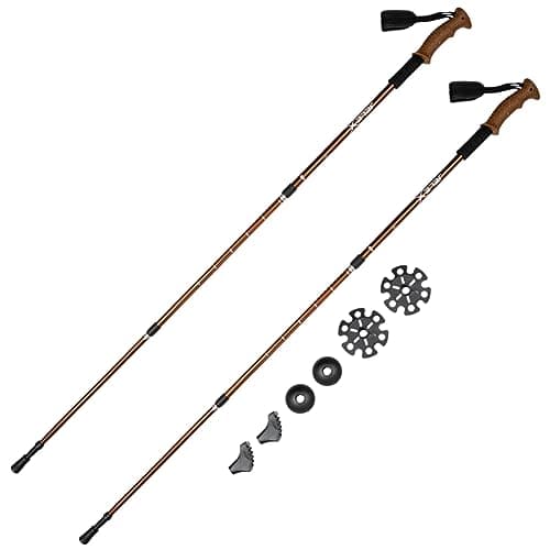 JELEX Nature Telescopic Walking Poles for Nordic Walking Adjustable, Includes Various Attachments for Outdoor Activities, Ultralight Hiking Poles with Antishock Technology (Brown Premium) — view 2
