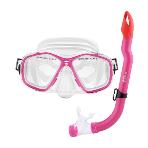 Two Bare Feet Snorkel and Mask PVC Diving Set – (Kids) Snorkeling Gear with Anti-Leak Design, Comfortable Fit, Clear Vision Lens, and Adjustable Straps for Diving, Swimming & Watersports (Pink)