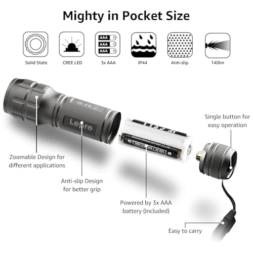 Lepro LE LED Torch Battery Powered, LE1000 Hand Camping Flashlight, 2 Packs — view 6