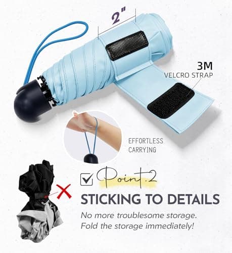 LILAC Compact Travel Umbrella for Purse, Mini Folding Pocket Parasol with Windproof Absorbent Sleeve, UPF 100+ UV Sun Protection, 30% Thickened Alloy Steel Shaft, Double Fiberglass Reinforced — view 3