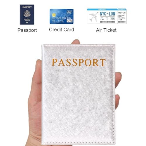 Passport Holder Cover Travel Wallet Organiser, Passport Case with RFID Blocking, PU Leather Travel Document Holder for Men&Women Travel Accessories (Silver) — view 4