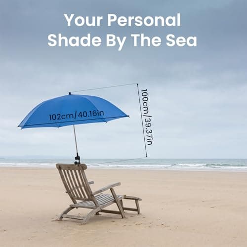 SUNNYNEST Beach Chair Umbrella with Clamp, 102cm Diameter 360° Adjustable Portable Parasol, UPF50+ Waterproof Sun Shade for Beach Chair, Stroller, Wheelchair, Golf Cart & Camping (Royal Blue) — view 5
